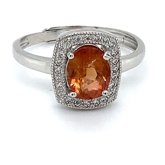 Orange Tourmaline 1.10ct White Gold Silver Ring - Picture 1 of 6